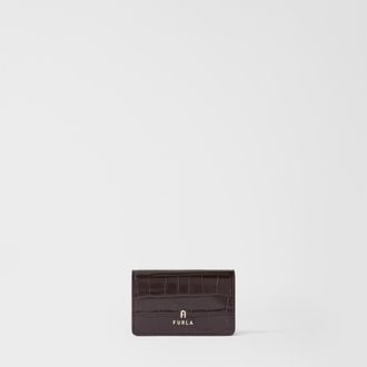 Furla Camelia Card Case S Cioccolato Brown Cocco Print Calf Leather Woman
