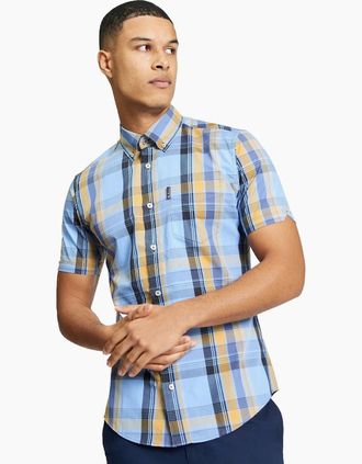 Ben Sherman Mens Ben Sherman Mens Block Check Short Sleeve Shirt - Blue - Size: 40/Regular