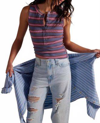 Free People Womens Jamie Henley Striped Tank Top In Navy Combo