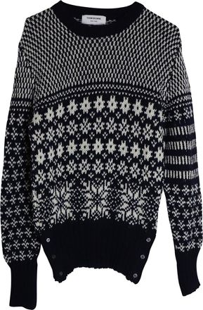 Thom Browne Snowflake Motif Fair Isle Crewneck Sweater in Multicolor Wool and Mohair