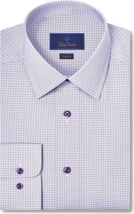 David Donahue Regular Fit Geometric Cotton Dress Shirt in White/lilac at Nordstrom, Size 17.5 - 34