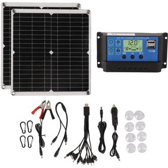 OEM Kit De Panel Solar De 50w 60a Con Controlador De Carga Y 2 Salidas Usb Para Autocaravanas Y Furgonetas Camper -crezuo