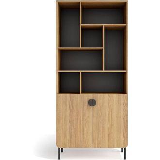 HERDASA Herdasa, Estanter&iacute;a Multifunci&oacute;n Tokyo De Melamina, 8 Compartimentos, Dise&ntilde;o Moderno, 178x80x31cm - Roble Dorado Y Grafito