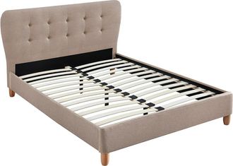 Vente-Unique Cama de 160 x 200 cm con cabecero capiton&eacute; - Tela - Beige - ELIDE