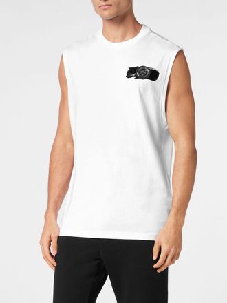 Plein Sport Canotta in cotone con logo a contrasto e scollo rotondo