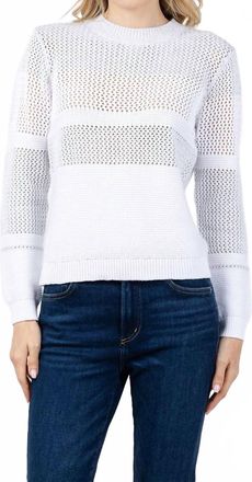Kinross Cashmere Mixed Stitch Lurex Crew Sweater In White