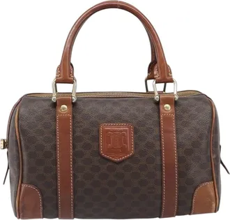 Celine Boston Triomphe Coated Canvas Brown Pvc Handbag (Pre-Owned)