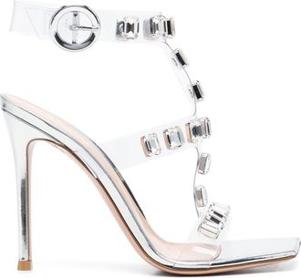 Gianvito Rossi crystal-embellished 105mm sandals - women - Rubber/Calf Leather/Calf Leather/Calf Leather/glass - 41 - White