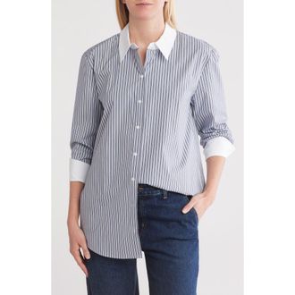 L'agence Malia Stripe Contrast Collar Button-Up Tunic Shirt in Midnight/White Stripe at Nordstrom Rack, Size X-Small