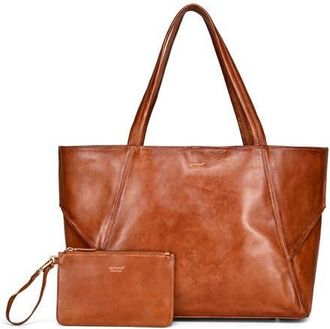 OLD TREND Wishbone Oversized Leather Carryall Tote in Cognac at Nordstrom