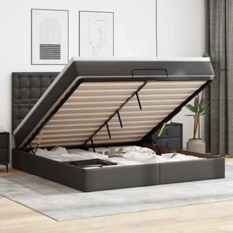 vidaXL Estructura Cama Otomana Colch&oacute;n Cuero Sint&eacute;tico Negro 180x200cm Vidaxl