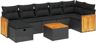 vidaXL Set De Sof&aacute;s De Jard&iacute;n 8 Piezas Y Cojines Rat&aacute;n Sint&eacute;tico Negro Vidaxl