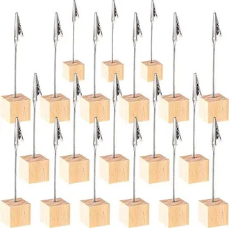 OEM Portafotos Con Base De Madera - Juego De 20 Clips - Ideales Para N&uacute;meros De Mesa, Etiquetas De Precio, Notas - Para Bodas, Oficinas O Tiendas