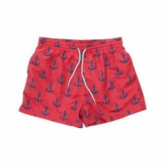 Pink Chicken Mens Graphic Swim Trunk In Red Nautical Anchors