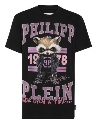 Philipp Plein Round Neck T-Shirt College Raccoon Stones