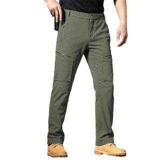 Generic Mens Elasticated Waist Casual Jogging Pants- Fleece-Lined Softshell Cargo Trousers for Men UK, Windproof Outdoor Hiking Pants Ideal for Cold Winter Tr