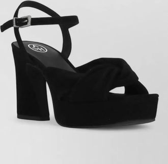 Ash platform block heel strappy suede pumps