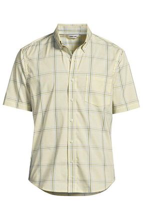 Lands End Traditional Fit Short Sleeve Travel Kit Shirt in Pale Yellow/blue Plaid at Nordstrom, Size Xx-Large