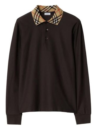 Burberry check-collar cotton polo shirt - men - Cotton - XXXL - Brown