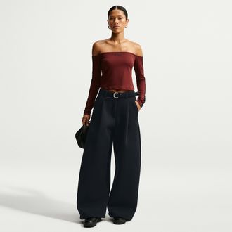 Nike Womens Article Fleece Oversized Mid-Rise Wide-Leg Pants in Black | IX7062-010