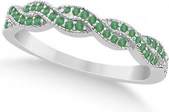 Allurez Emerald Infinity Style Semi Eternity Wedding Band 14k W Gold (0.30ct)
