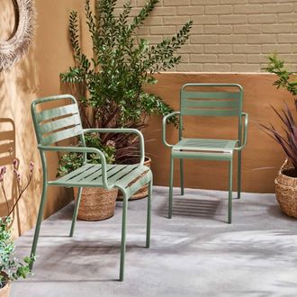 Sweeek Pair Of Steel & Stackable Garden Armchairs in Green