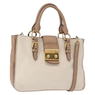 Miu Miu Madras Convertible Lock Tote Leather Beige Leather Handbag (Pre-Owned)