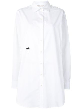 Palm Angels palm-tree motif long-line shirt - women - Cotton/Polyester - 40 - WHITE BLACK