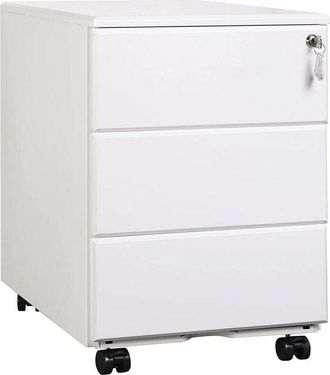 Woltu Cassettiera da Ufficio Scrivania Studio con Rotelle Mobiletto e Serratura Bianco - Woltu