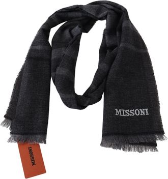 Missoni Mens Black Striped Wool Unisex Neck Wrap Scarf