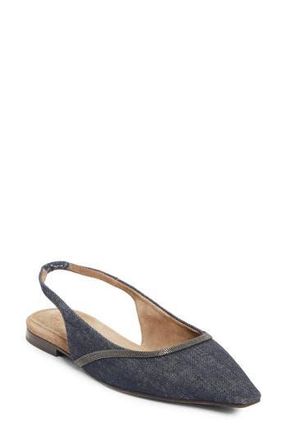Brunello Cucinelli Monili Pointed Toe Slingback Flat in C001 Denim Blue at Nordstrom Rack, Size 6Us / 36Eu