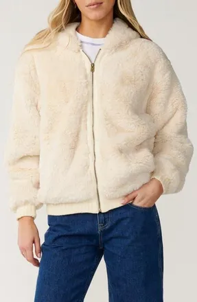 Rip Curl Bossa Nova Fluffy Faux Fur Hooded Jacket in Bone at Nordstrom, Size Xx-Large