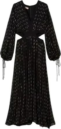 Twinset Georgette Geborduurde Maxi Jurk - Dames - Casual kleedjes - Zwart - M - Pailletten - Kleedjes