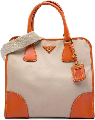 Prada Pre-owned Prada Saffiano Trimmed Canvas Canapa Satchel Ladies 1TH2PSJSS7RE7QNE