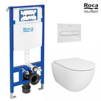 Roca Pack Bastidor Roca Duplo Cisterna Empotrada Y Pulsador Pl1 Cromo Br + Inodoro Suspendido Swiss 53 Cm Tornado Y Softclose