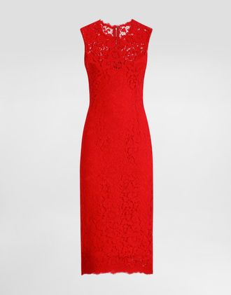 Dolce & Gabbana Calf-length Sheath Dress In Floral Cordonetto Lace - Woman Dresses Burgundy 36