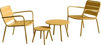 Vente-Unique Conjunto de jard&iacute;n de metal - 2 sillones bajos apilables y mesas nido - Amarillo mostaza - MIRMANDE de MYLIA