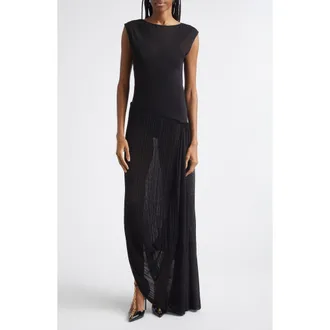 Balmain Fl&eacute;chage Draped Sheer Dress in 0Pa Black at Nordstrom, Size 40