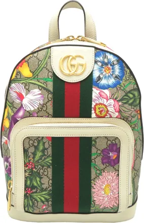 Gucci Beige White Gg Supreme Leather Backpack (Pre-Owned)