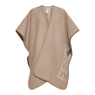 Fendi Capes, female, Beige, Size: ONE SIZE Beige Wool Cashmere Poncho Women