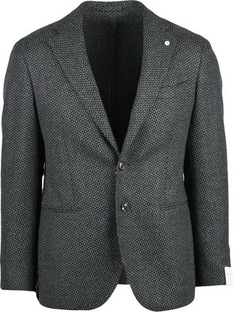 L.B.M. 1911 Fitted Wool Jacket with Geometric Pattern in Dark Grey and Black