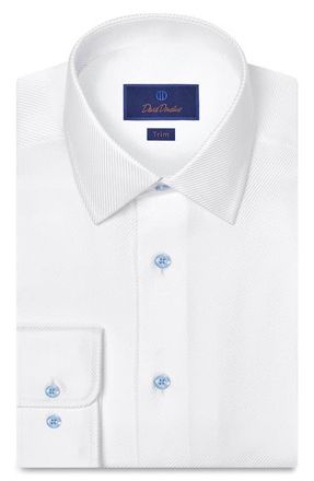 David Donahue Trim Fit Cotton Twill Dress Shirt in White at Nordstrom, Size 15.5 - 34