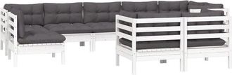 vidaXL Muebles De Jard&iacute;n 9 Pzas Y Cojines Blanco Madera Maciza De Pino Vidaxl