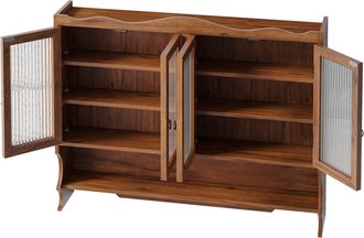 STILVORA Armario De Pared Con 4 Puertas Y Estantes Extra&iacute;bles, Con Perchero De Ganchos, Estilo Retro, De Madera Maciza Y Vidrio, 100&times;20&times;80 Cm, Marr&oacute;n