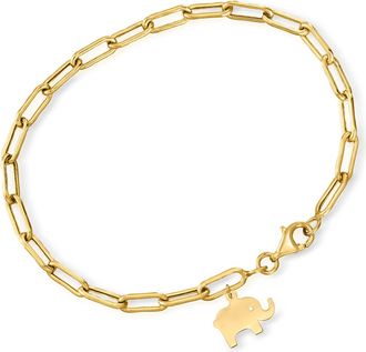 Canaria Canaria 10kt Yellow Gold Elephant Charm Paper Clip Link Bracelet