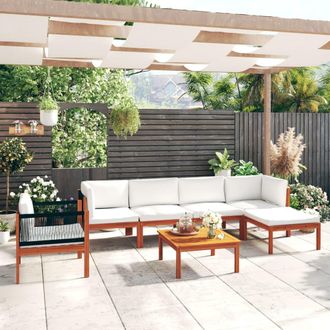 vidaXL Conjunto De Jard&iacute;n De 7 Piezas Con Cojines, Madera Color Crema, Acacia Y Cuerda Vidaxl