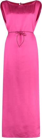 Yves Salomon Viscose jurk met strik en ceintuur - Dames - Maxi kleedjes - Roze - XS - Kleedjes