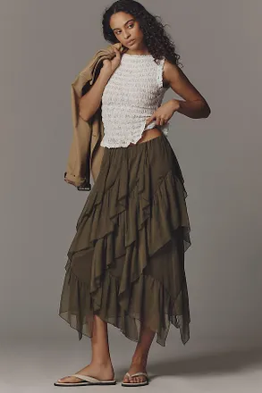 Mare Mare Layered Ruffle Midi Skirt