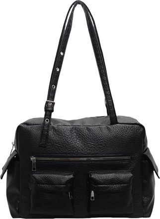 Generic Women PU Leather Shoulder Bag with Multi-Pockets Underarm Bag Adjustable Strap Handbag Solid Tote Bag for Work Travel (Black)