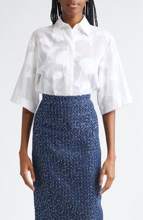 Michael Kors Floral Cotton Jacquard Button-Up Shirt in Optic White at Nordstrom, Size X-Large